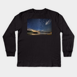 Caswell Bay on Gower in Wales at Night Kids Long Sleeve T-Shirt